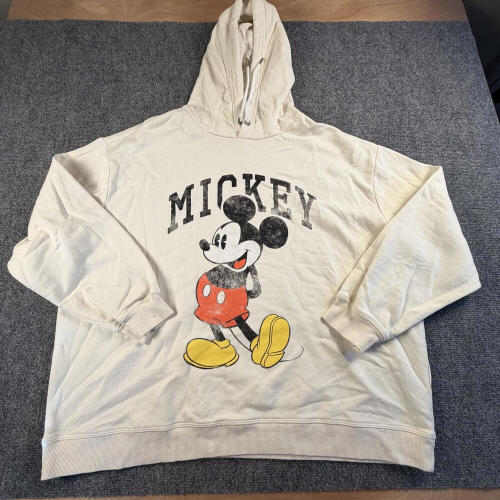 H&M Disney Mickey Mouse Hoodie Sweatshirt Cream Beige Mens XL #1510